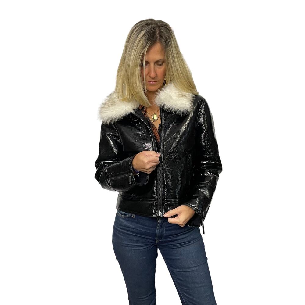 NWOT - Unreal Fur Aviator Wet Look Jacket - Picture 3 of 8